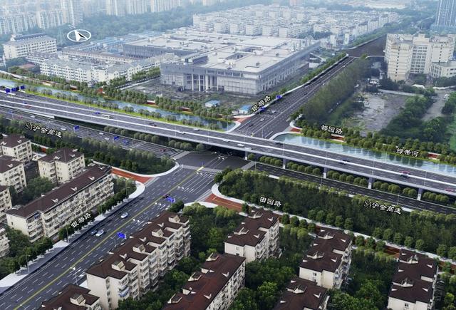 抬升上跨莘朱路,春申路,春申塘,银都路,梅州路和金都路,接金都路以南