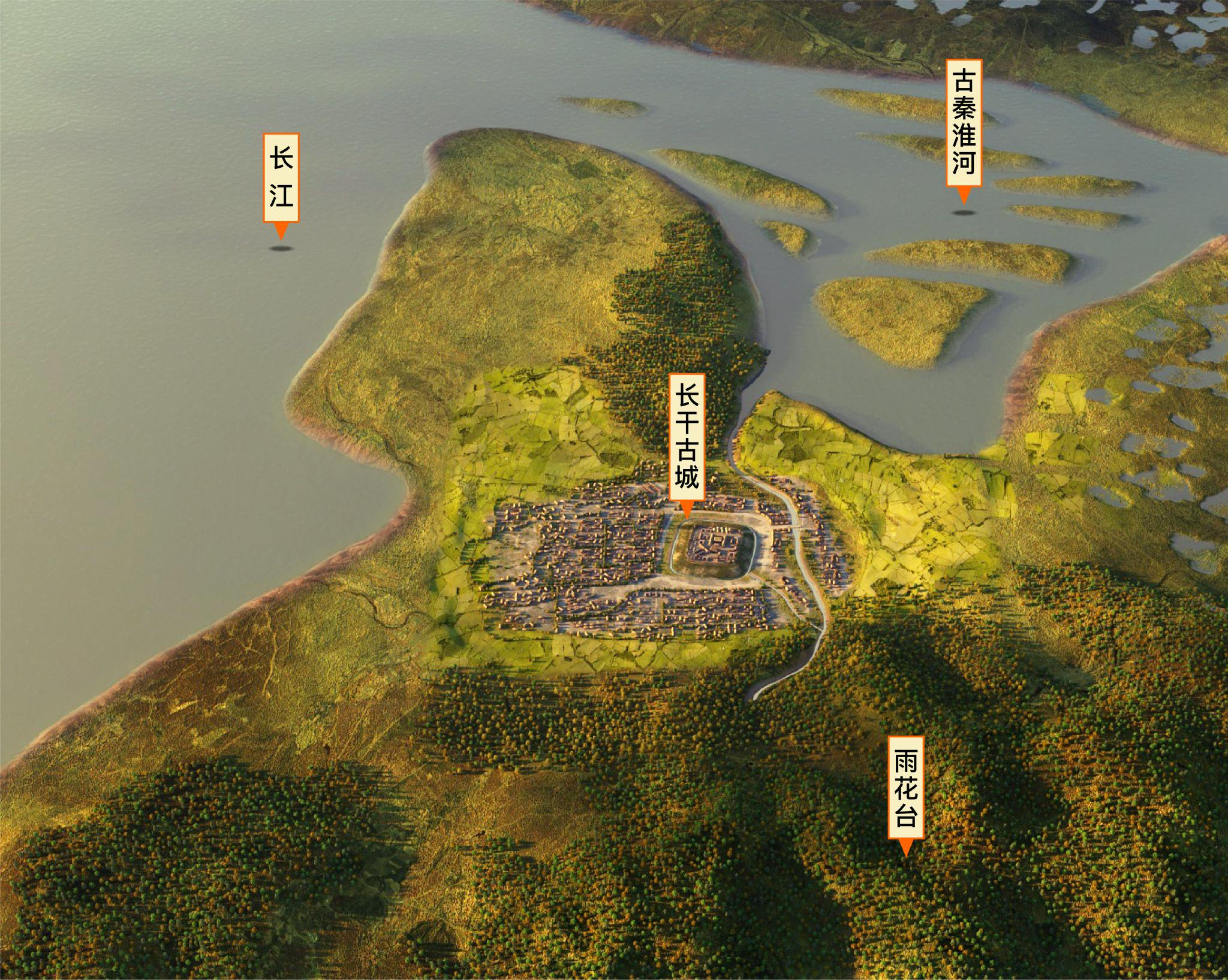 "长干古城"复原示意图.南京市考古研究院供图