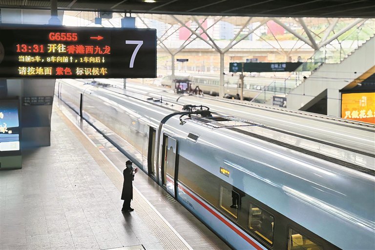 在深圳北站拍摄的开往香港西九龙的高铁. 新华社资料照片