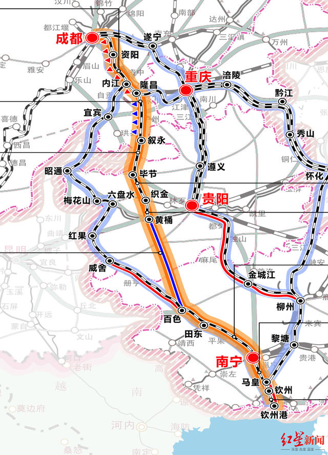 西部陆海新通道西线规划建设示意图