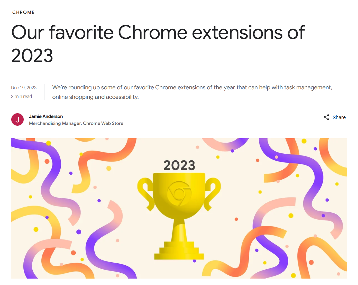 谷歌公布 2023 年最受欢迎的 12 款 Chrome 浏览器扩展