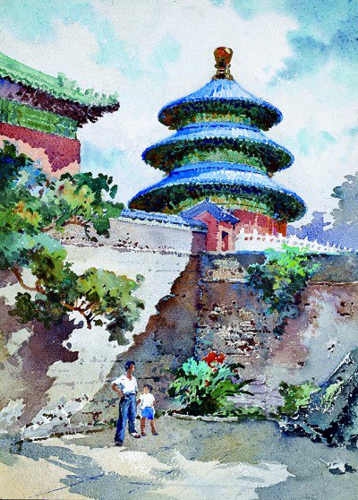 美丽的天坛(水彩画)&nbsp;李剑晨