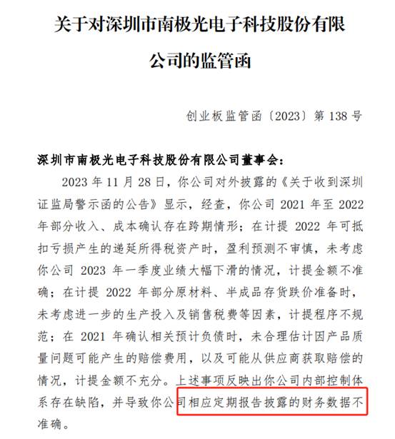 图5：《关于对深圳市南极光电子科技股份有限公司的监管函》截图