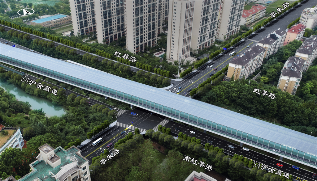 抬升上跨莘朱路,春申路,春申塘,银都路,梅州路和金都路,接金都路以南