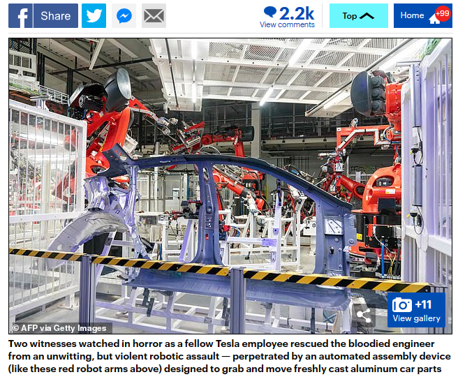 特斯拉美国得州工厂机器人被曝“伤人”，事发时工程师正在修 bug