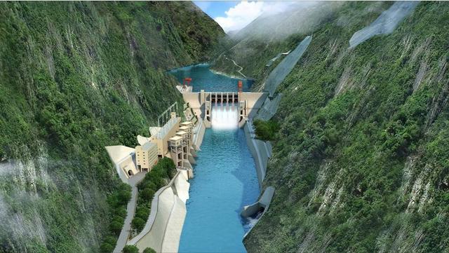 卡拉水电站效果图:电站最大坝高123米,装机容量102万千瓦,年均发电量
