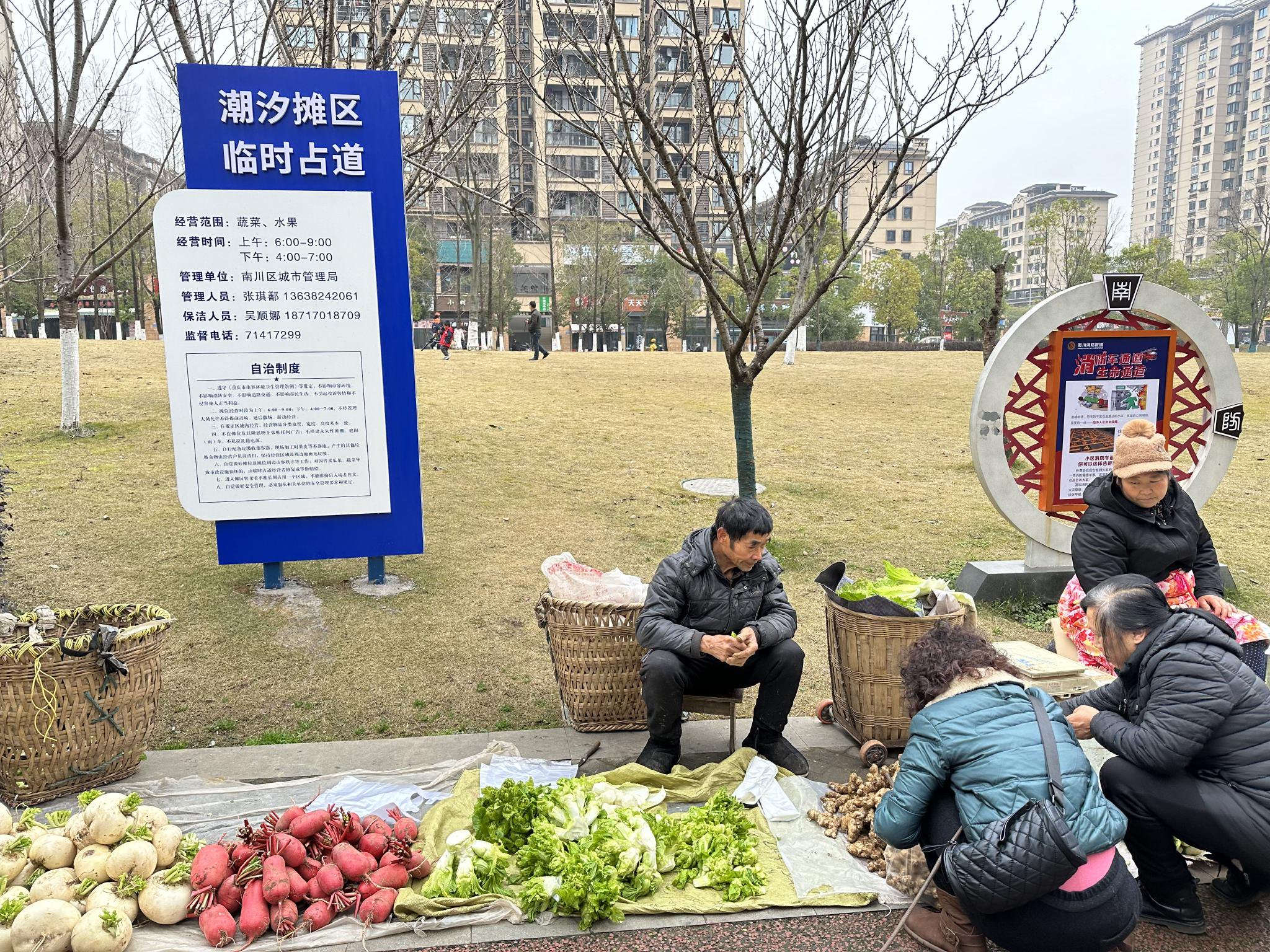 重庆南川区金科世锦城小区旁的"潮汐摊区".新华社记者刘梓桐 摄