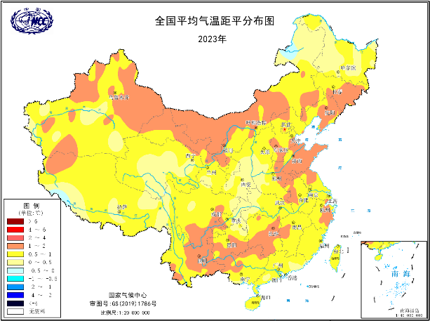 2023年全国平均气温距平分布图