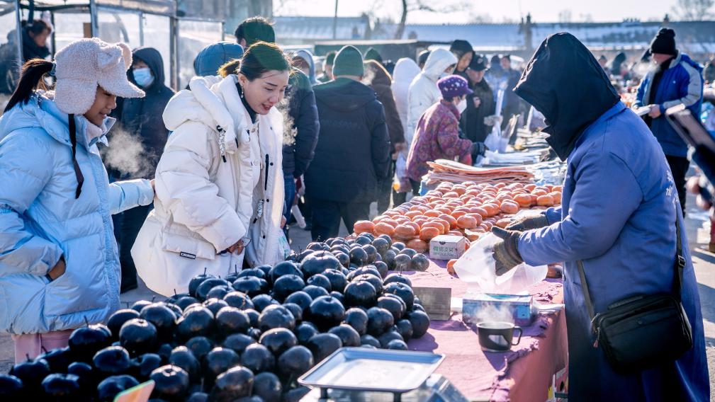 特写:中国东北农村集市年味渐浓