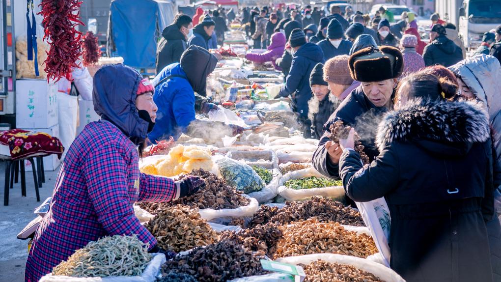 特写:中国东北农村集市年味渐浓