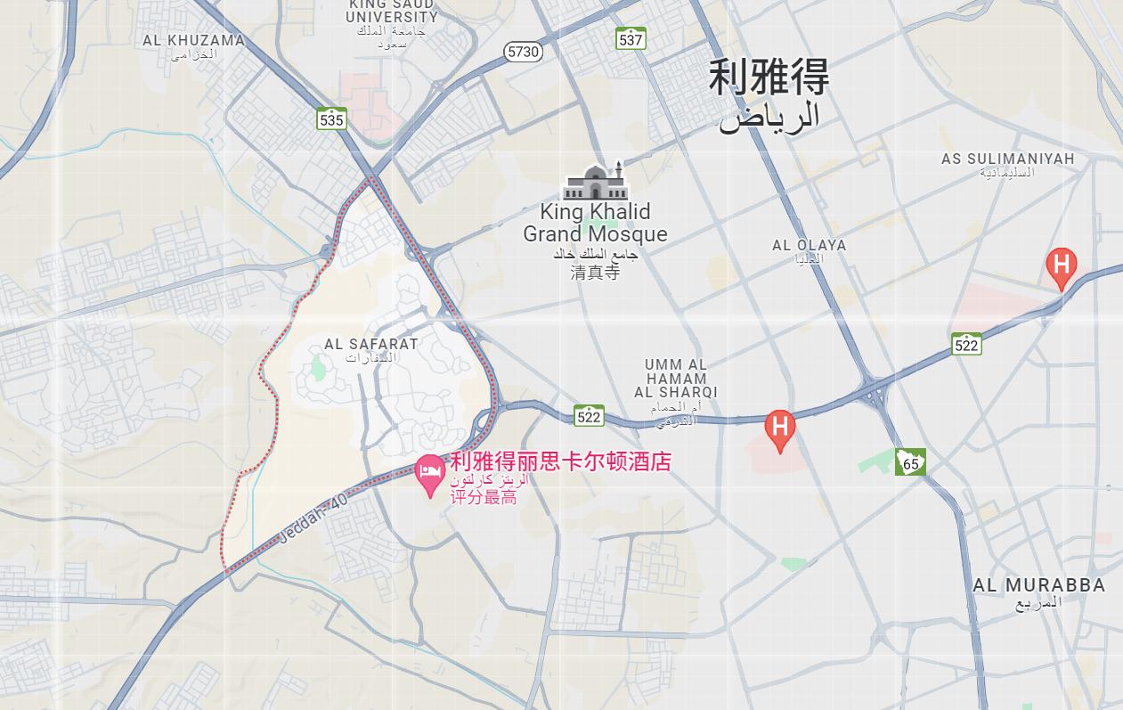 Al Safarat区域又称为外交区（Diplomatic Quarter），来源：Google Maps