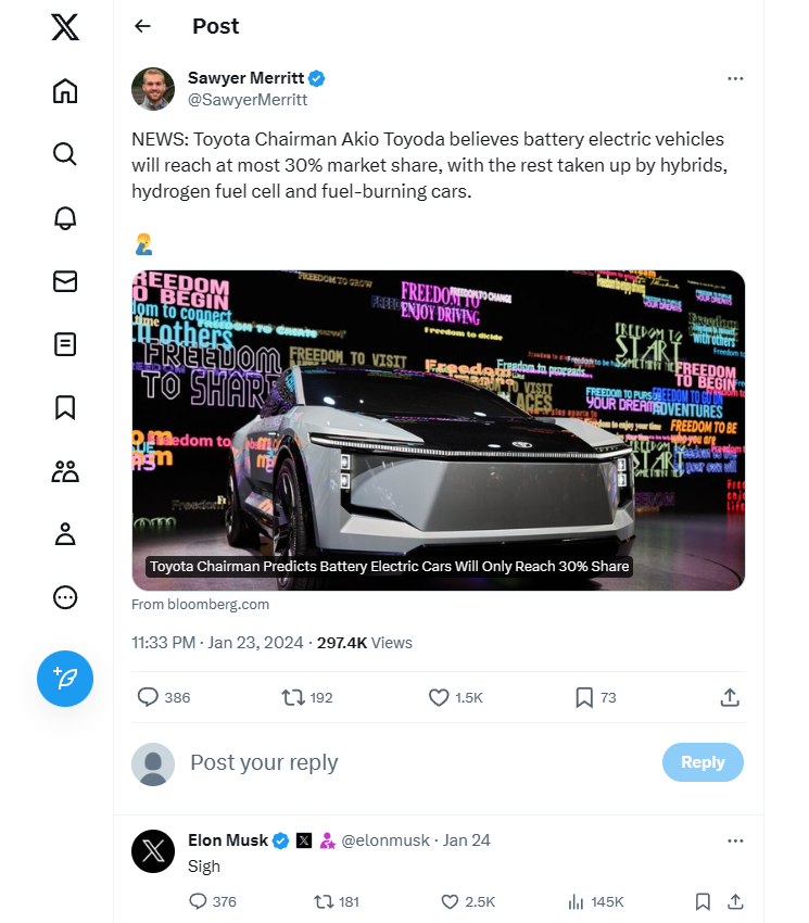 马斯克对特斯拉在日本表现不佳感到恼火，称当地市场“缺乏认识”