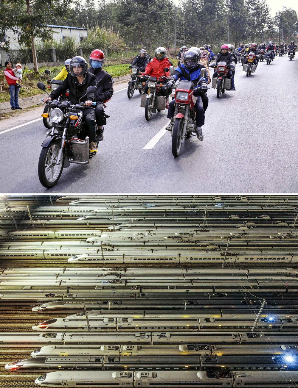 上图:2013年1月30日,回家过年的摩托返乡大军行驶在321国道广东封开段
