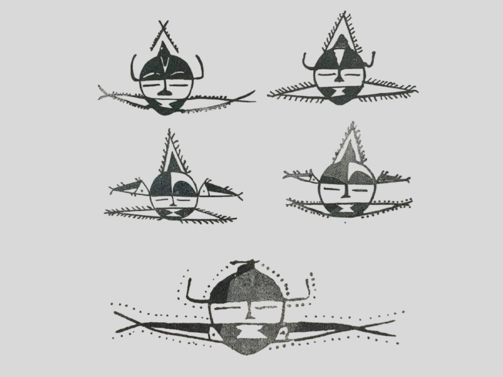 半坡遗址发现的人面鱼纹图案线图