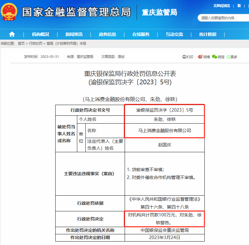 图3：原重庆银保监局行政处罚信息公开表