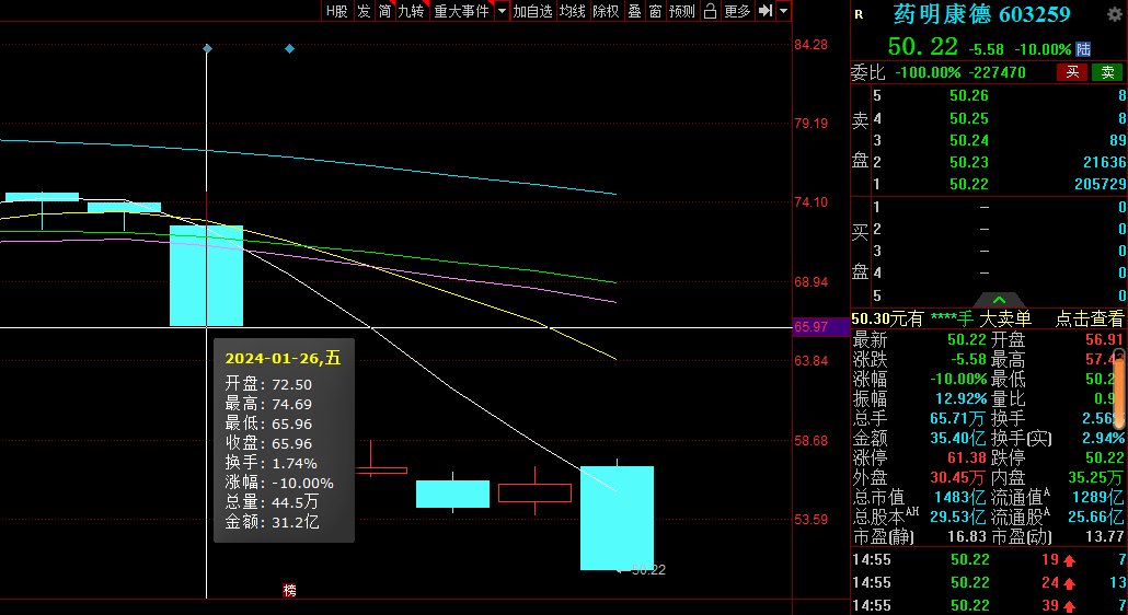 药明康德a股近期走势 来源:同花顺