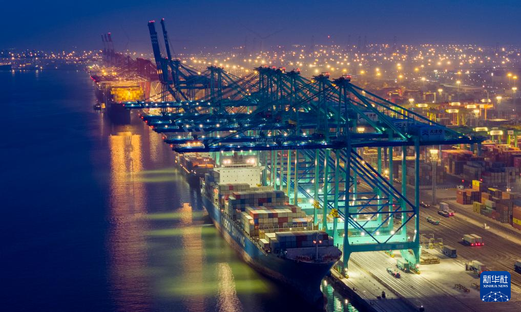 这是2月3日拍摄的天津港集装箱码头(无人机照片).