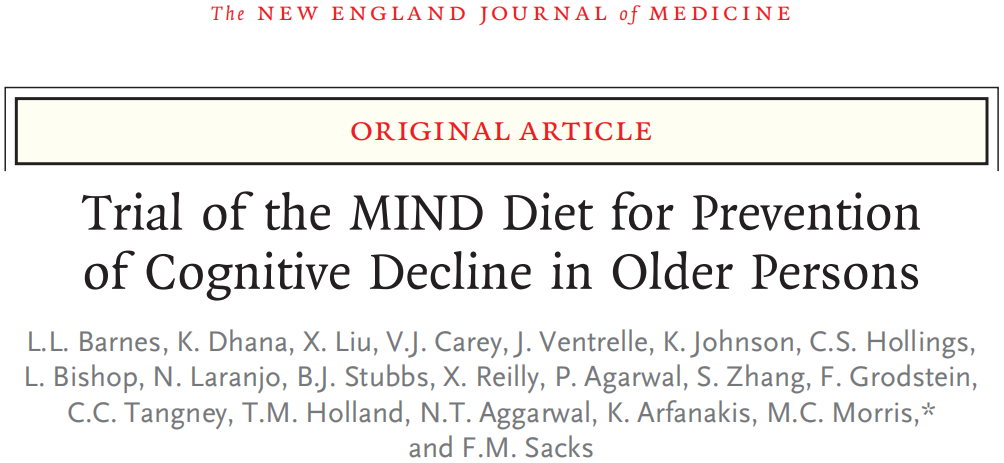 NEJM：败走！最新临床试验显示，MIND饮食相比同样控制热量的普通饮食，无法改善认知，无法阻止海马体积等下降