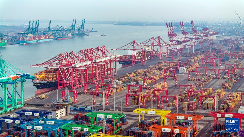 这是2月3日拍摄的天津港集装箱码头(无人机照片).