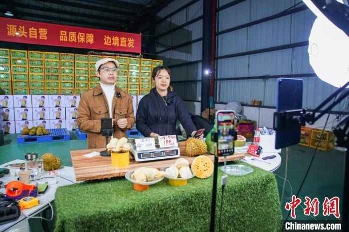 2024年春节前,电商主播在口岸"直播带货"进口水果.陈冠言 摄
