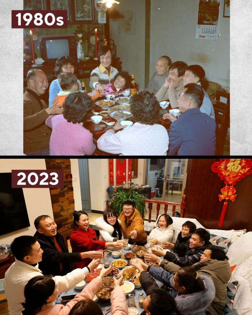 今昔过年有何异同,华春莹发布8组对比图