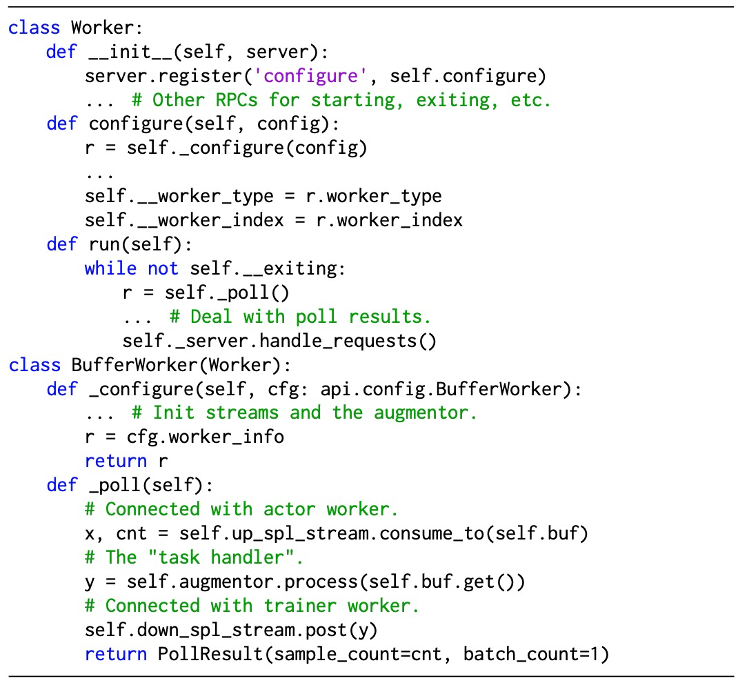 Code 3：SRL 中的工作程序接口（Worker API）和用于数据再处理的定制缓冲工作程序的实施