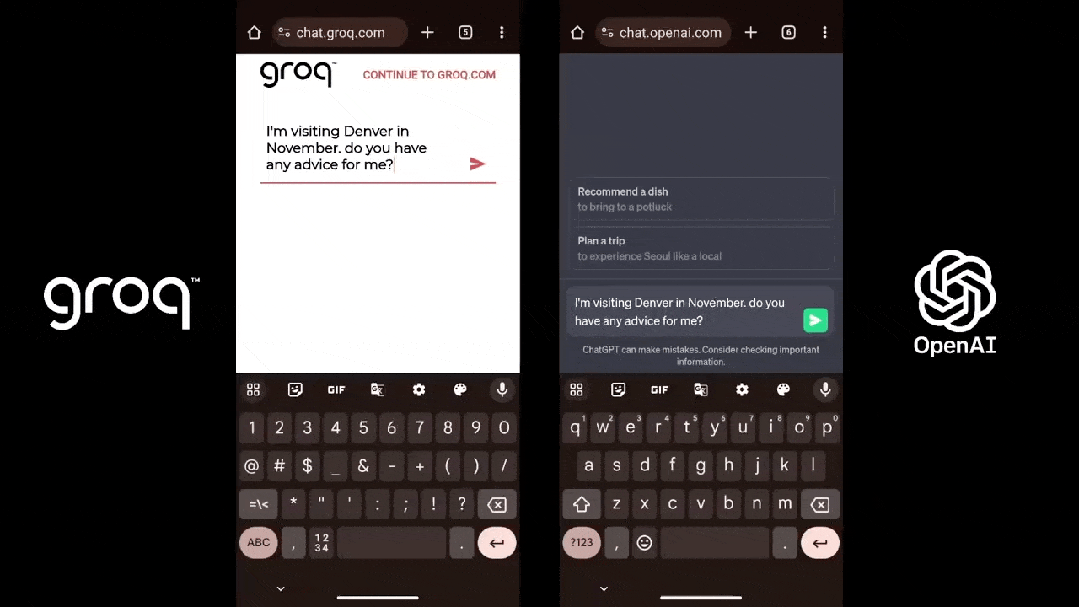 图|Groq（Llama 2）对比ChatGPT（来源：X用户JayScambler）