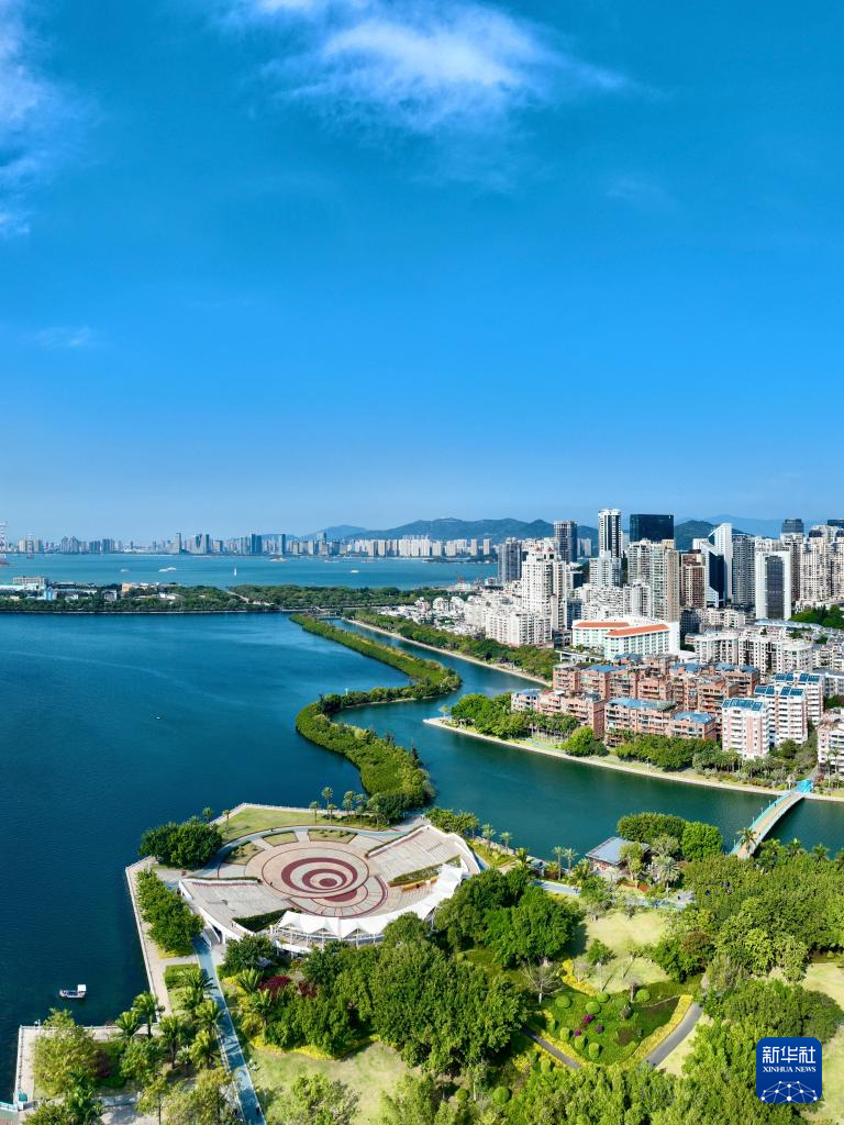 这是1月24日拍摄的厦门筼筜湖白鹭洲公园一带城市生态景观(无人机照片