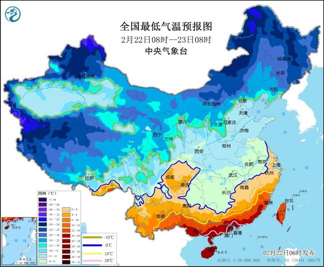 图：全国最低气温分布图