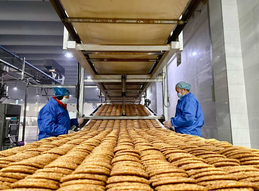 河北麦客食品有限公司的饼干生产线.胡盼玲摄