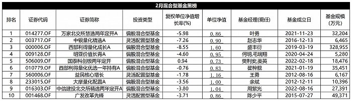 表:2月混合型基金黑榜明细  来源:wind 界面新闻整理受到此前微盘股的