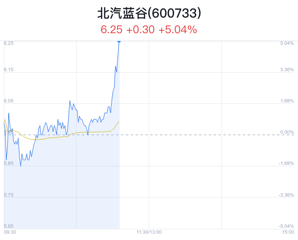 北汽蓝谷盘中大涨5.04% 股价创1月新高