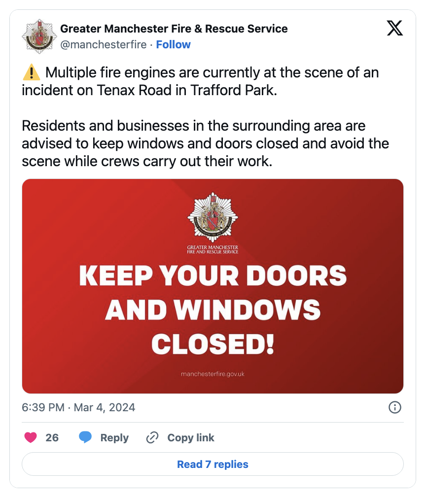 信息图片x/twitter@manchesterfire另外,曼彻斯特救援官方已经警告了