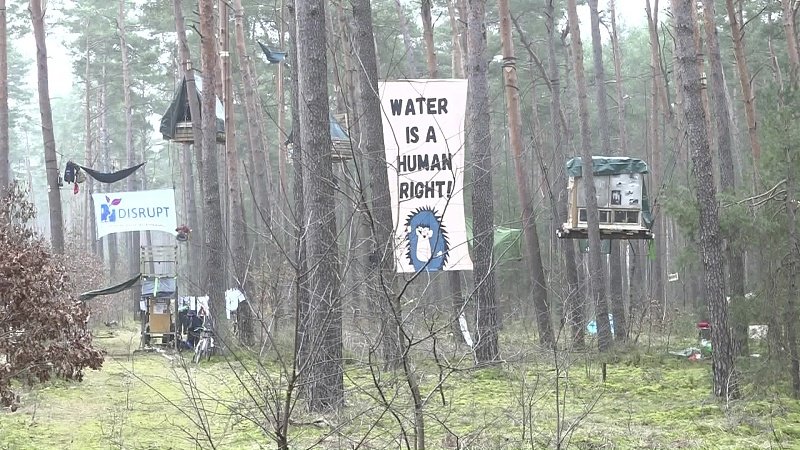 △环保人士和反对特斯拉的团体在工厂附近森林建起示威营地
