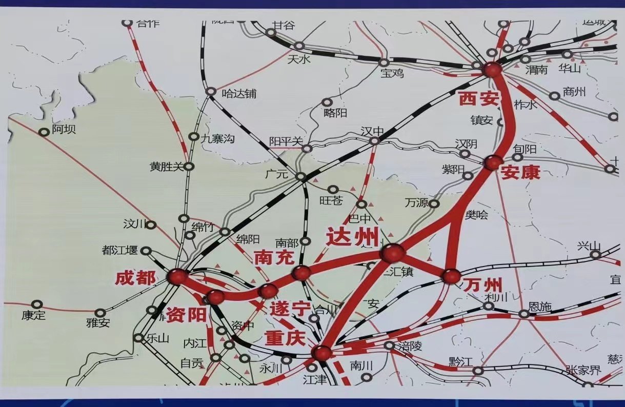 成达万高铁,西渝高铁走向示意图.袁城霖 摄