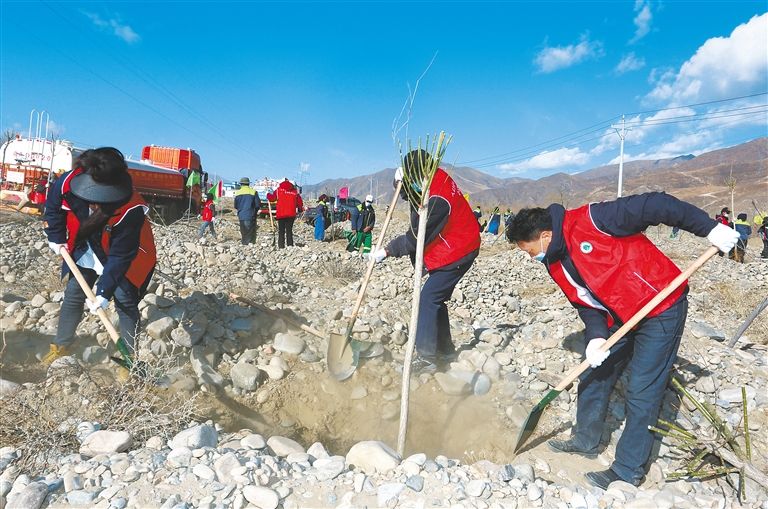 3月12日,拉萨市墨竹工卡县自然资源局组织干部职工在工卡镇工卡村曲果