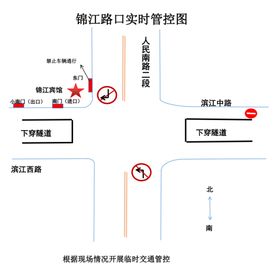 人民南路二段实时交通分流疏导措施示意图