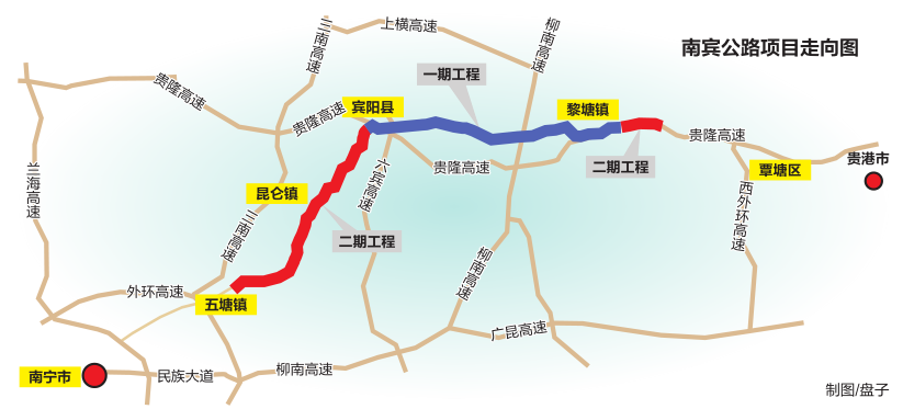 记者从南宁交投集团了解到,近日,g322/358南宁至宾阳至黎塘公路项目