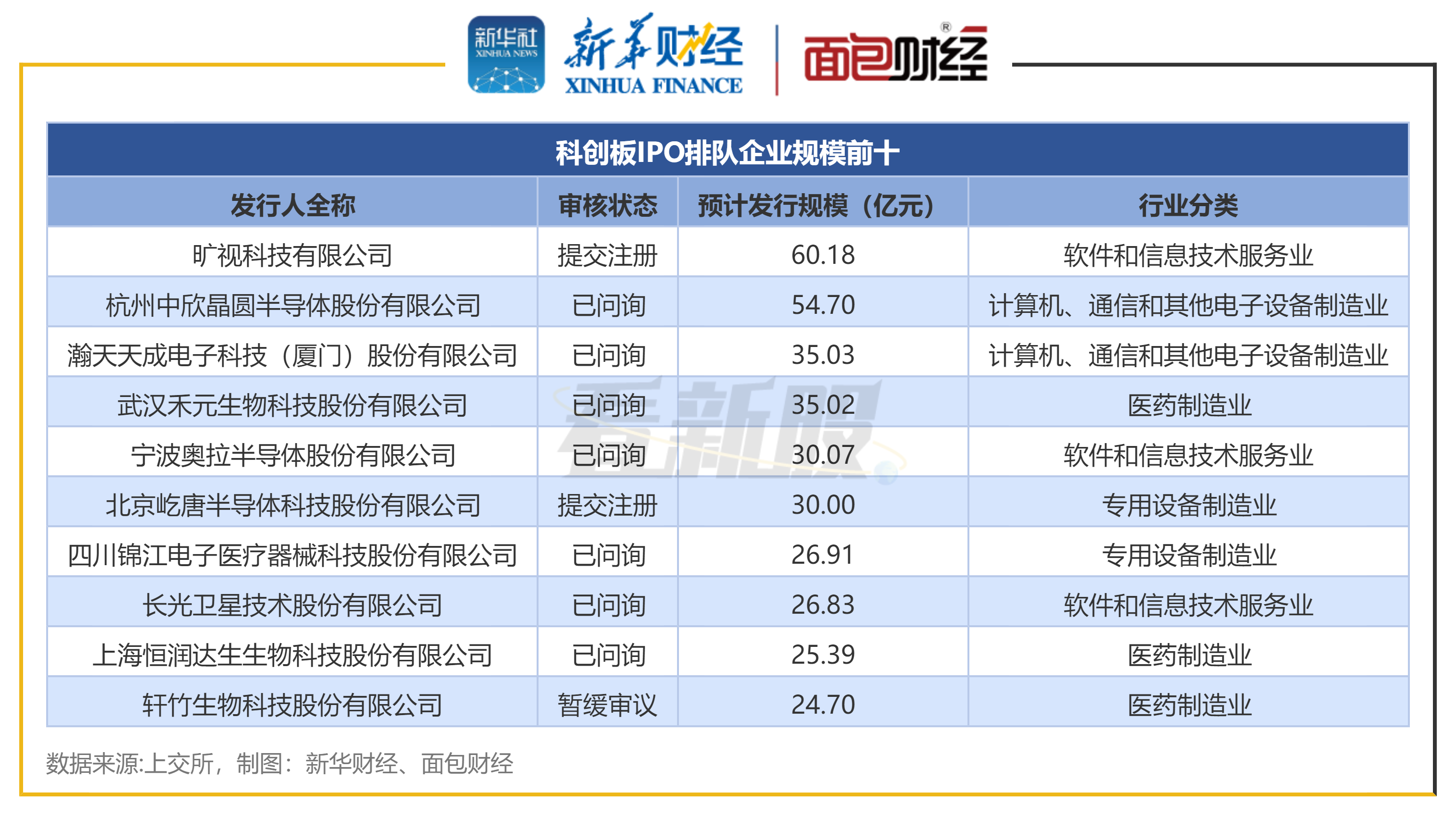 图4：科创板IPO排队企业规模前十