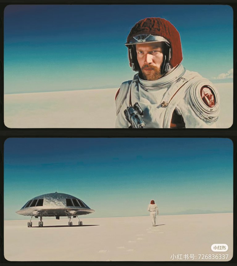 戴着红色羊毛编织摩托车头盔的太空人.