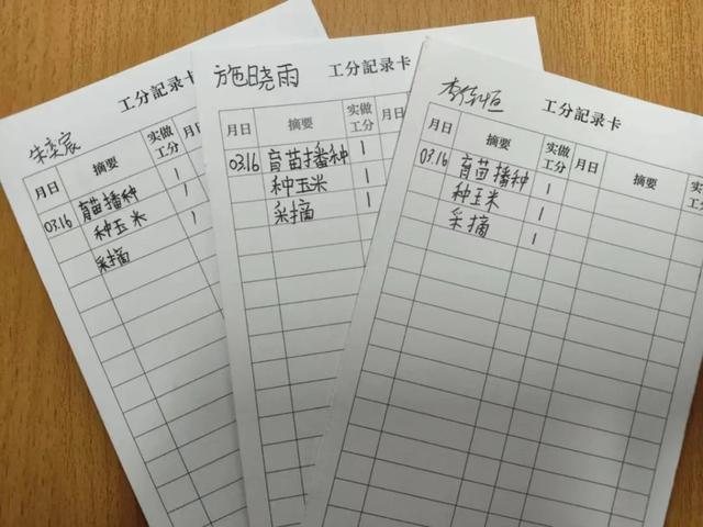 农耕活动结束后,每位孩子领到一张特别的工分记录卡.