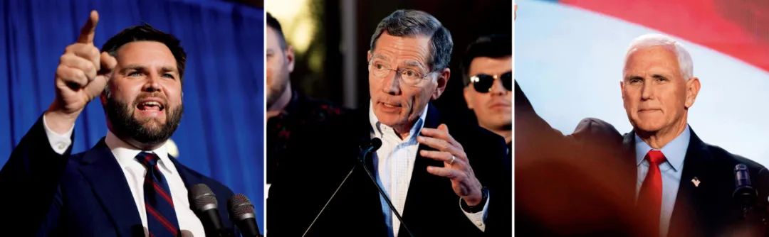 左：JD·万斯。图/IC &nbsp;&nbsp;中：约翰·巴拉索。图/视觉中国&nbsp; &nbsp; 右：彭斯。图/视觉中国&nbsp;