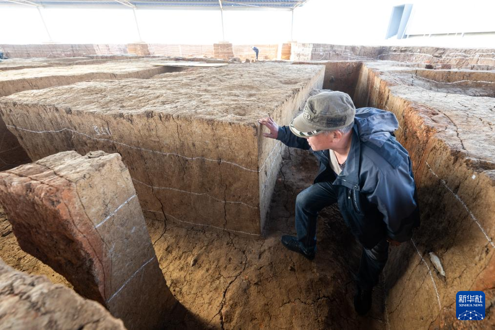 2023年12月4日,考古人员在湖北荆门屈家岭遗址f38现场进行考古工作.