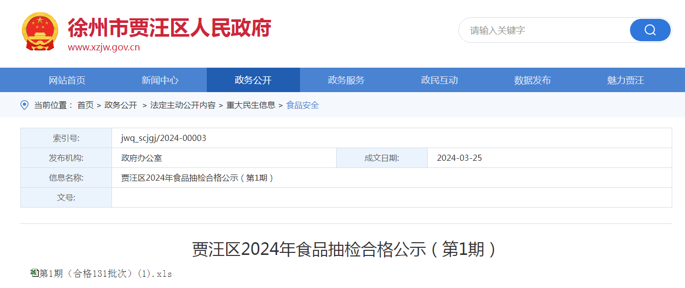 贾汪区2024年食品抽检合格公示（第1期）