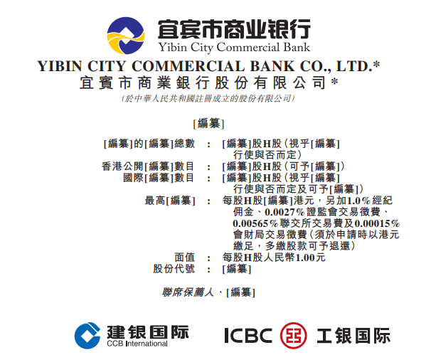 宜宾市商业银行,来自四川,递交ipo招股书,拟香港上市,建银,工银联席