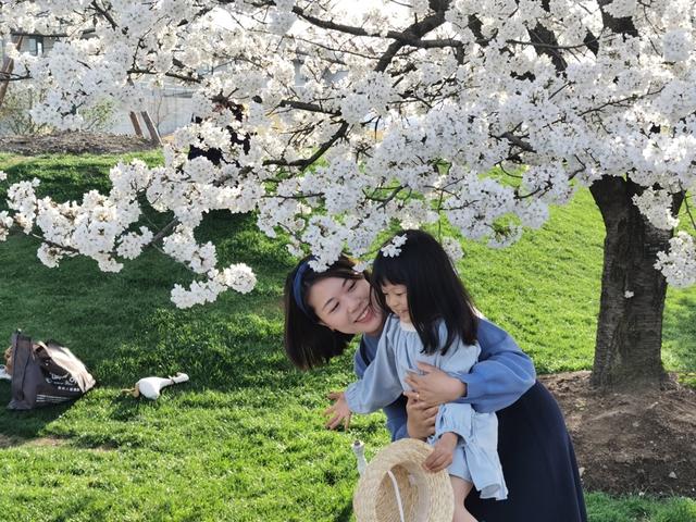 辰山植物园内,许多美好的亲子照伴随樱花盛开而诞生. 陈玺撼摄