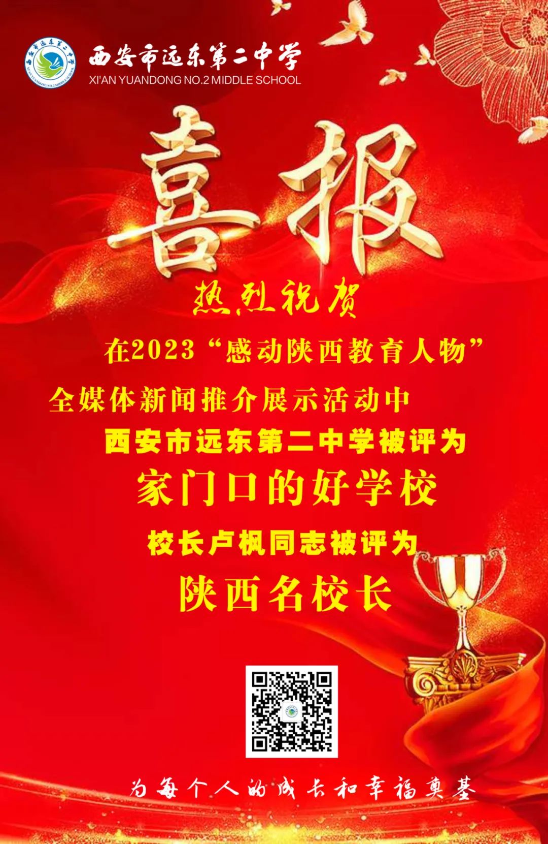 西安远东二中获评"家门口的好学校",卢枫校长评为陕西名校长!