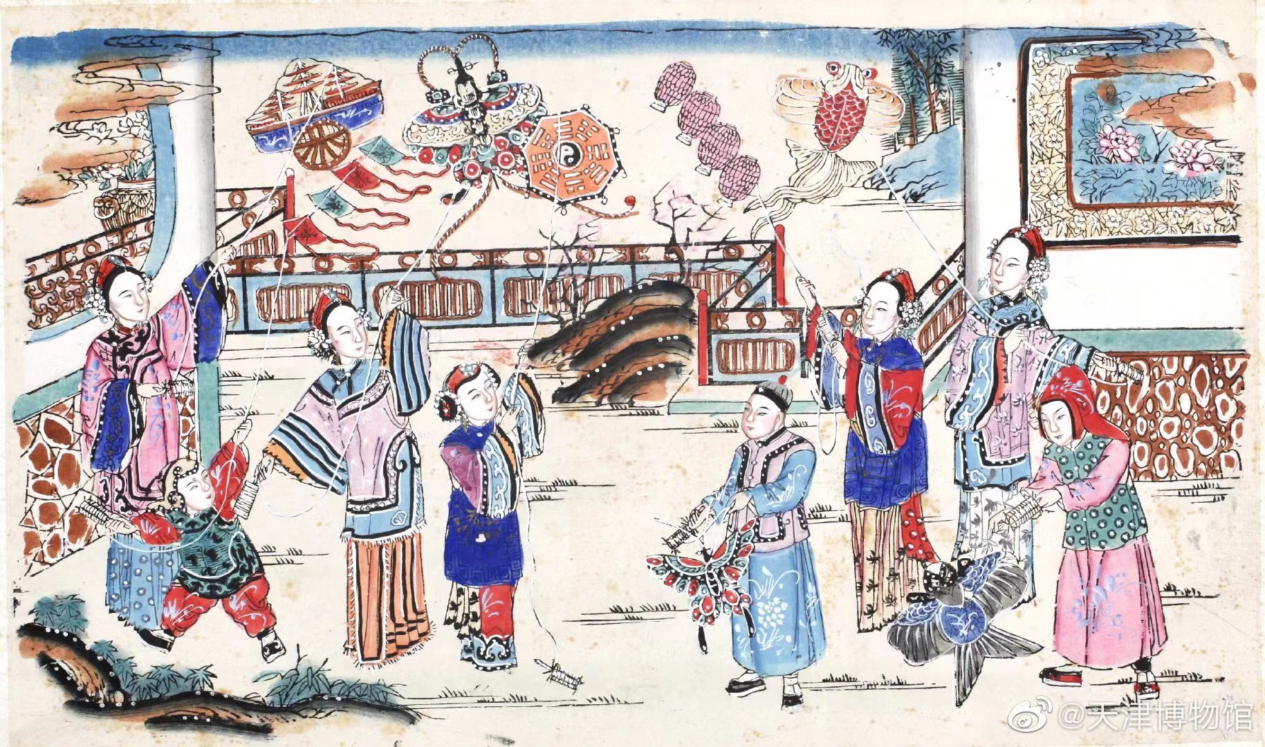 杨柳青年画 放风筝(天津博物馆藏)