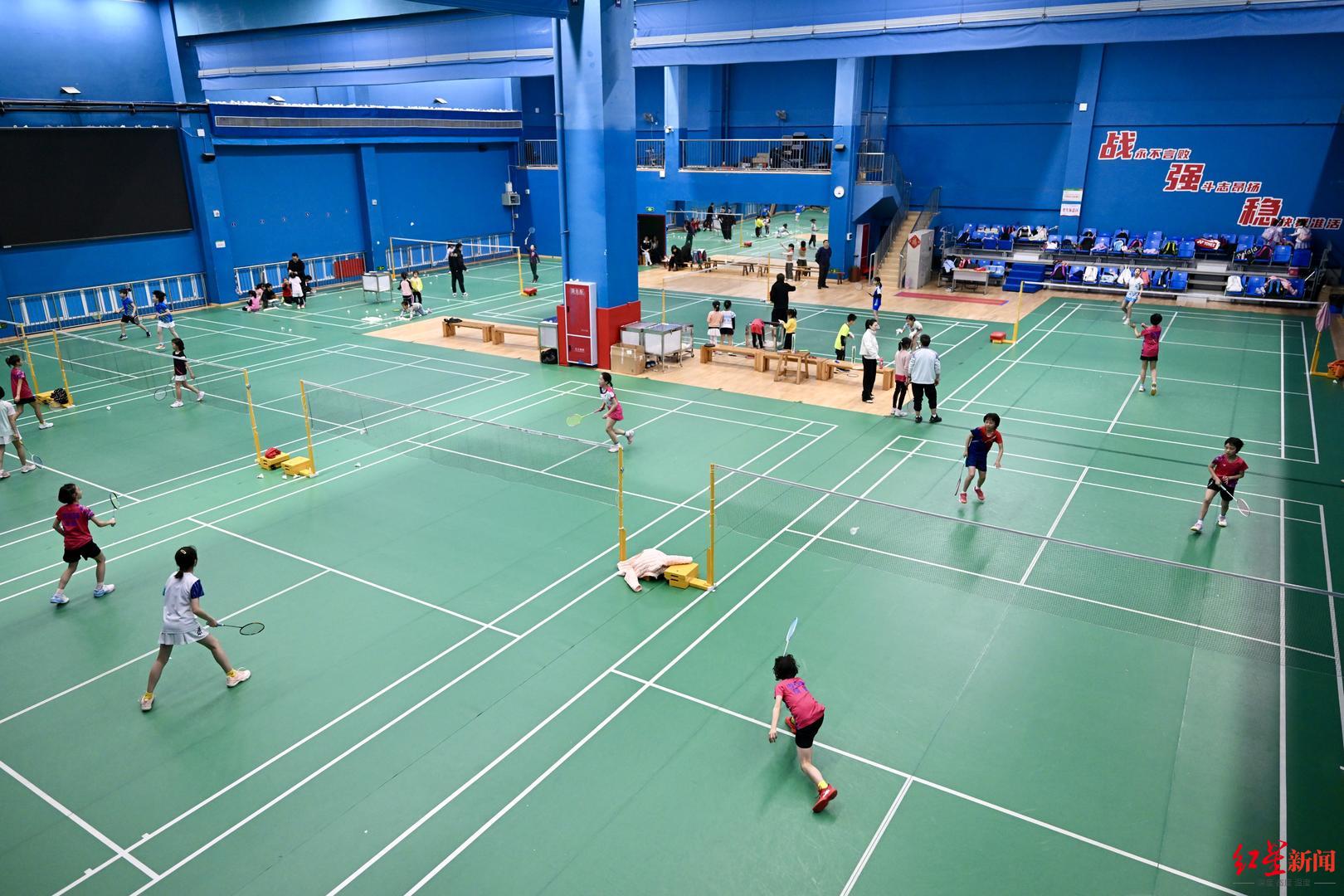 近日，在成都市少年儿童业余体育学校里，小朋友们在羽毛球馆训练（资料图片）