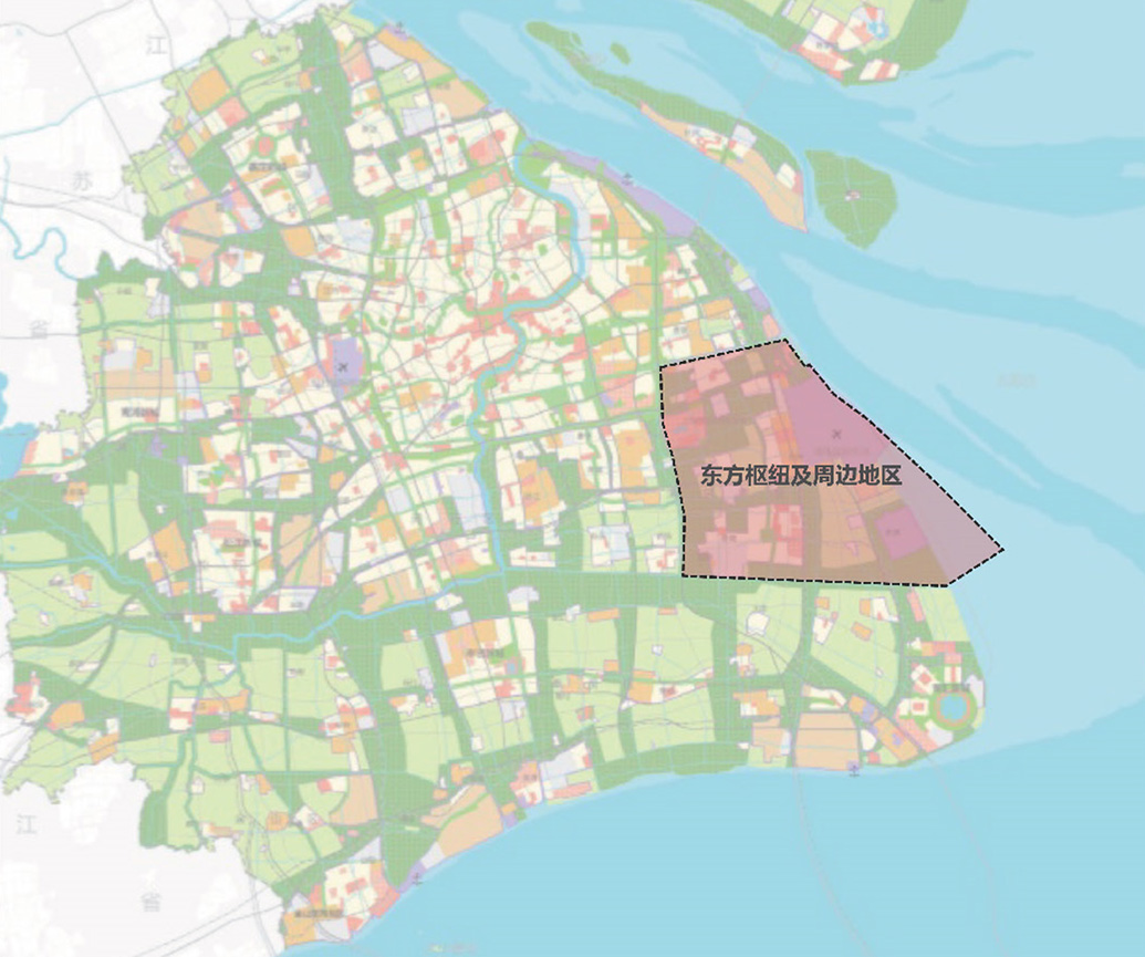 东方枢纽及周边地区区位图  本文图片均为 上海市规划和自然资源管理局 供图